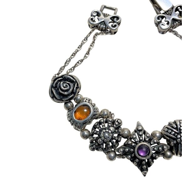 Vintage Victorian Sterling Silver Revival Slide Charm Bracelet w/ Travel Bag - Picture 5 of 9